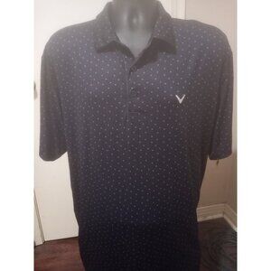 Callaway Mens XL Golf Polo Shirt Opti Dri Navy Blue All Over Print Logo